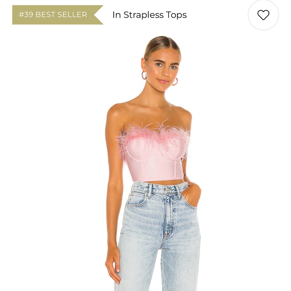 REVOLVE Pink Feather Trim Strapless Bustier